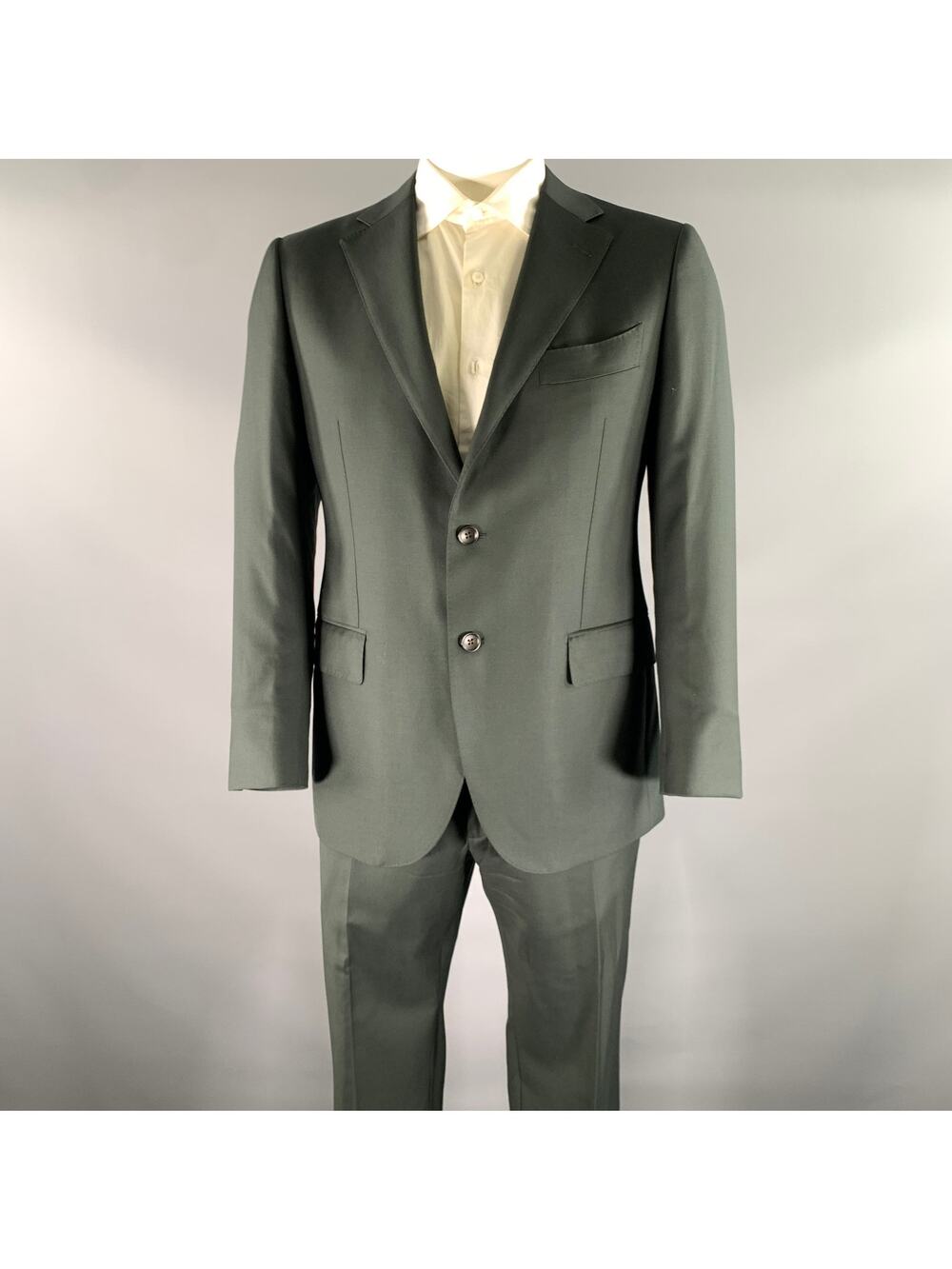VITALE BARBERIS CANONICO Size 42 Grey Green Wool 3 Piece Suit